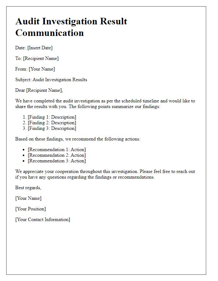 Letter template of audit investigation result communication