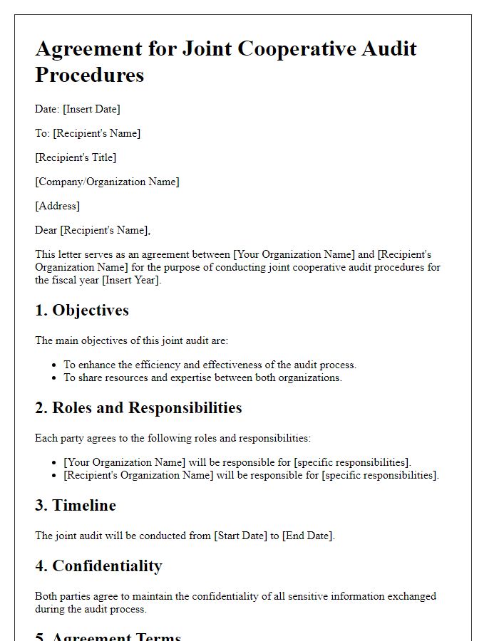 Letter template of agreement for joint cooperative audit procedures.