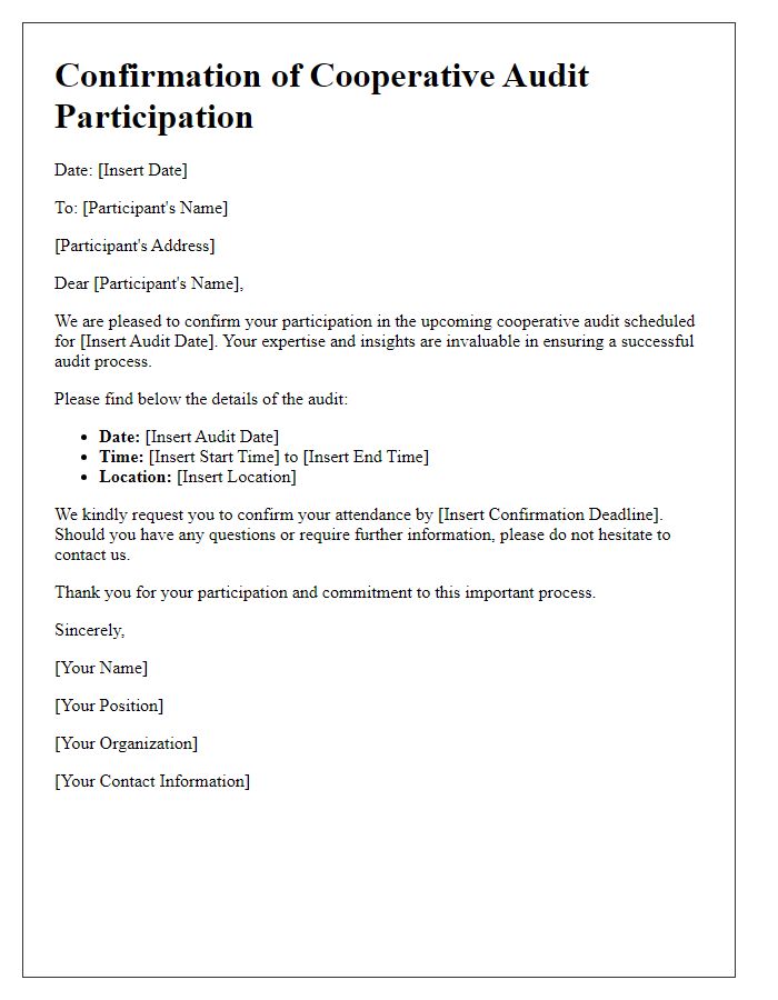 Letter template of confirmation for cooperative audit participation.