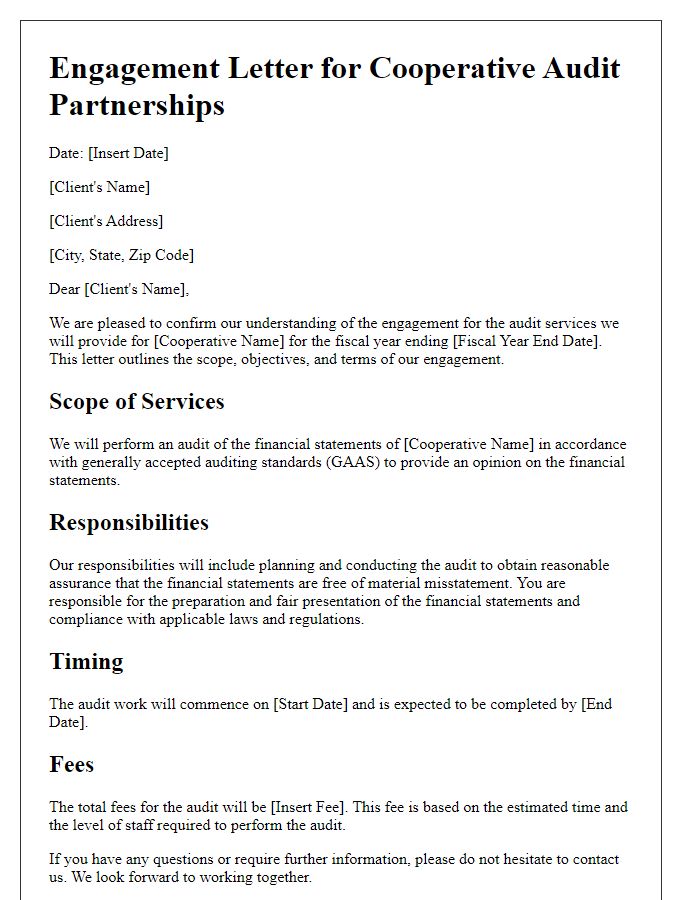 Letter template of engagement for cooperative audit partnerships.