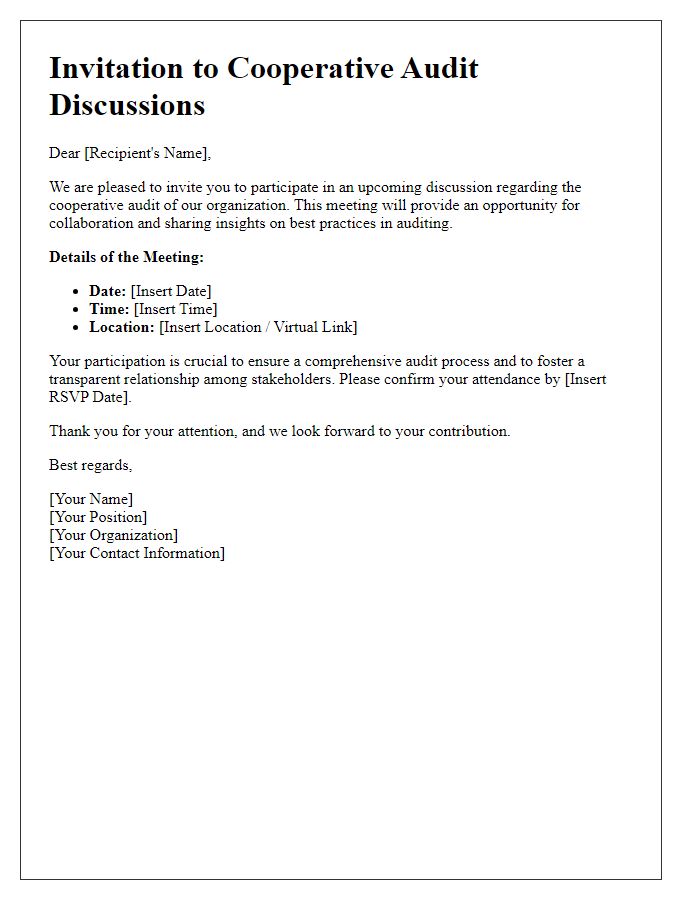 Letter template of invitation for cooperative audit discussions.