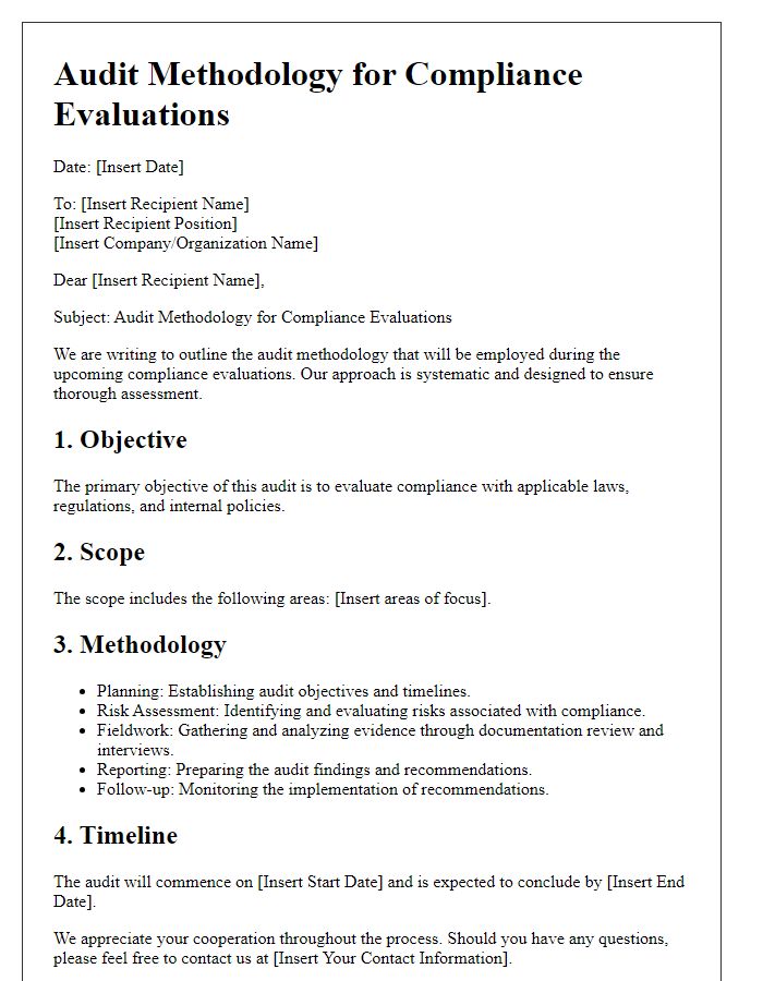 Letter template of audit methodology for compliance evaluations