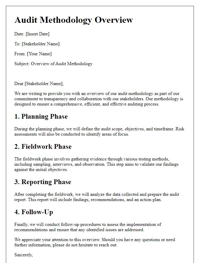 Letter template of audit methodology overview for stakeholders