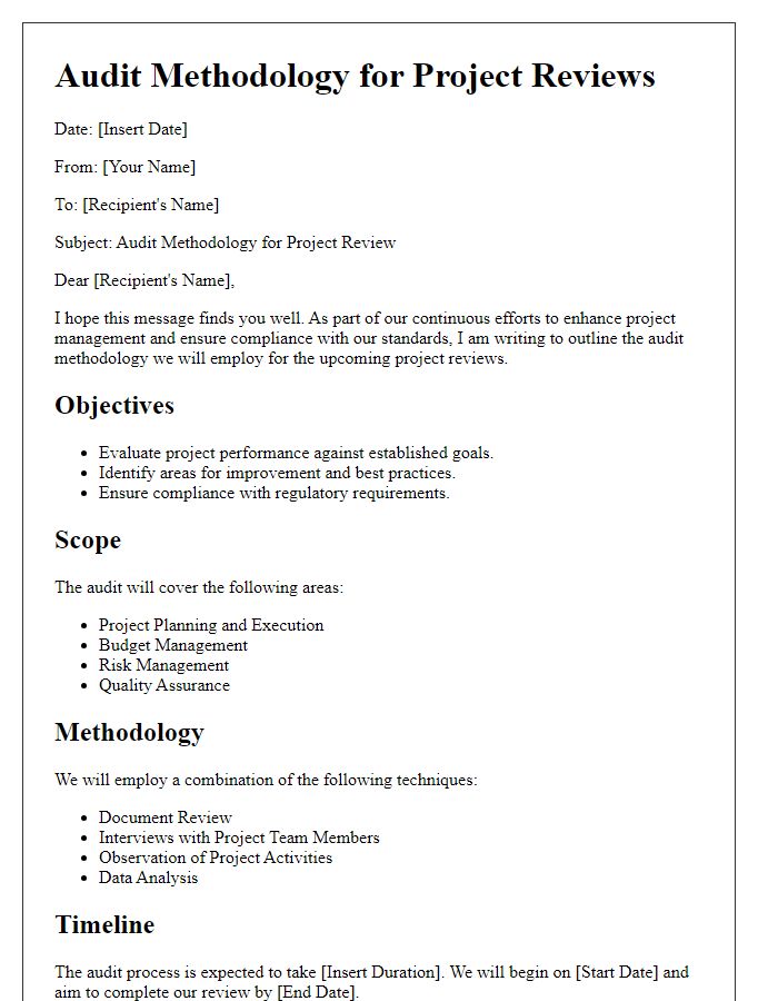 Letter template of audit methodology for project reviews