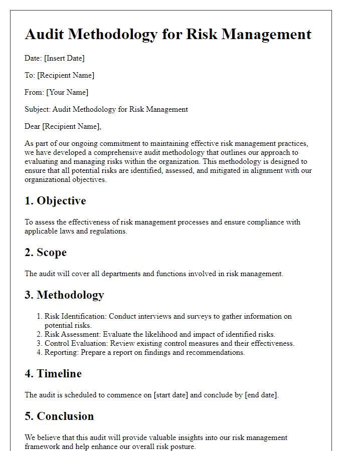 Letter template of audit methodology for risk management