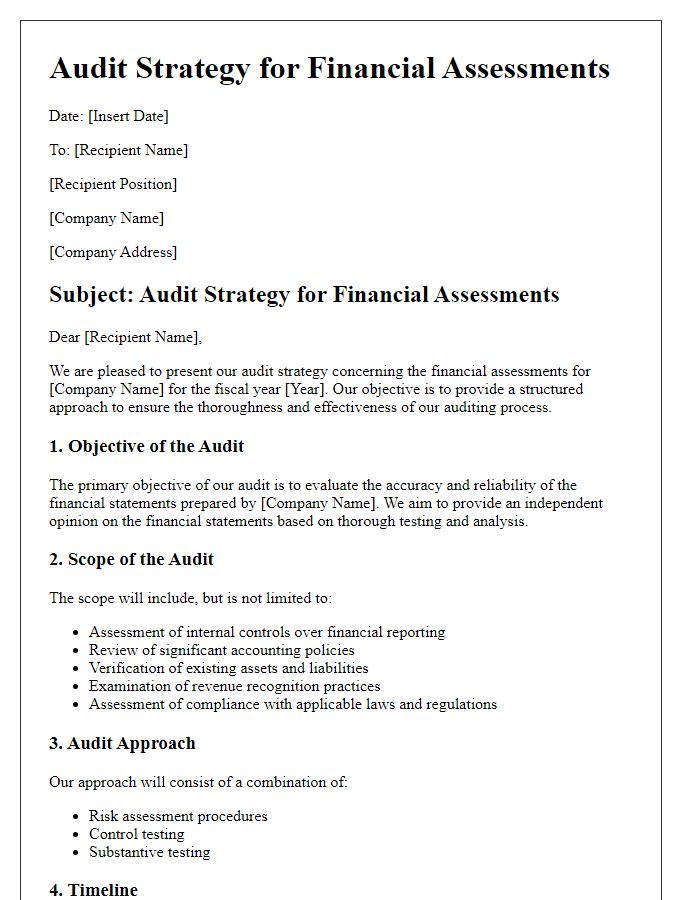 Letter template of audit strategy for financial assessments