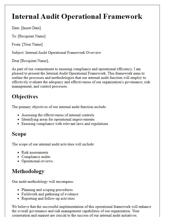 Letter template of internal audit operational framework