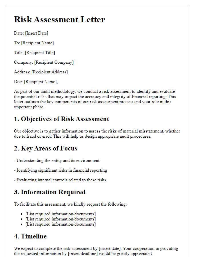 Letter template of risk assessment in audit methodology