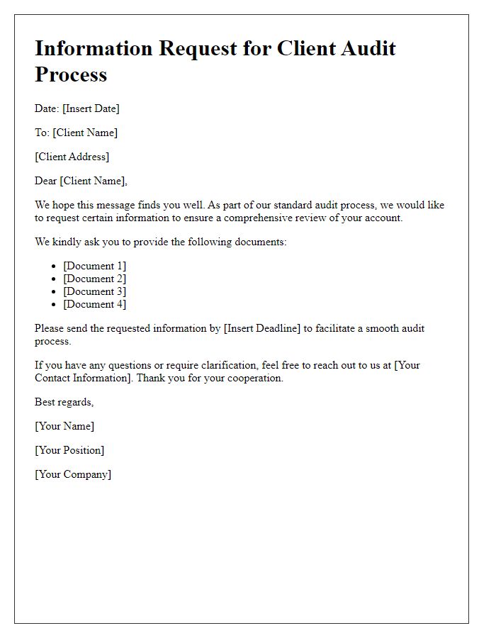 Letter template of information request for client audit process