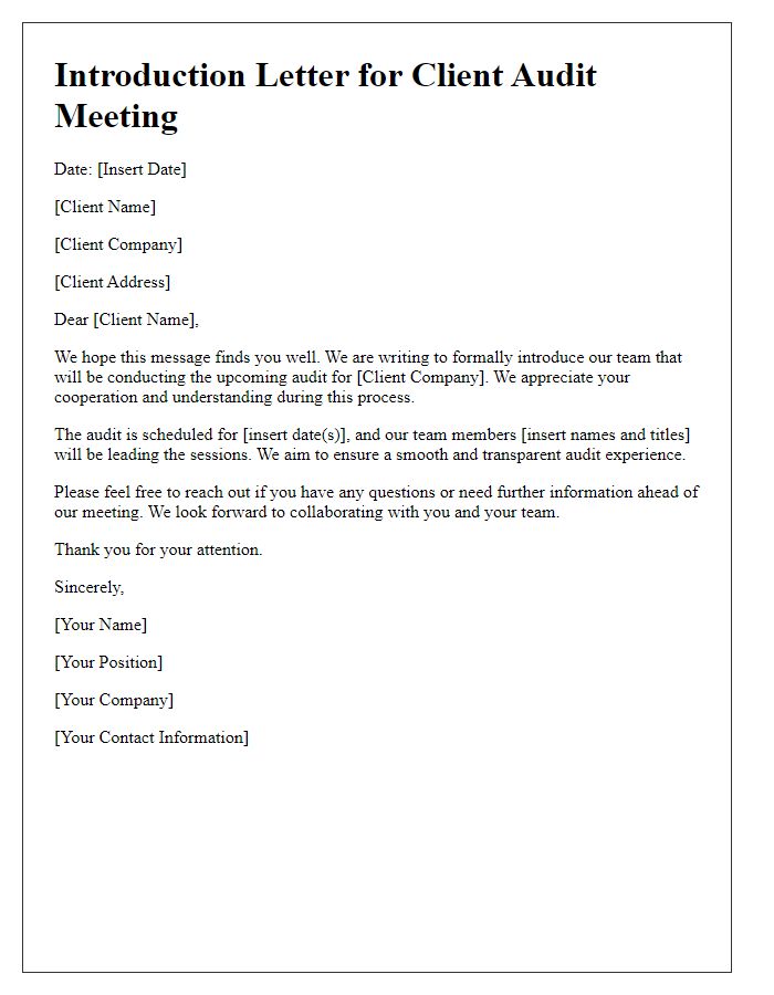 Letter template of introduction for client audit meeting