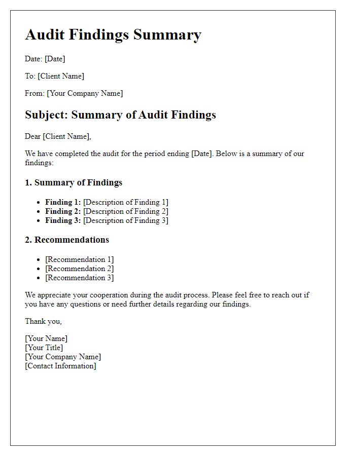 Letter template of summary for client audit findings