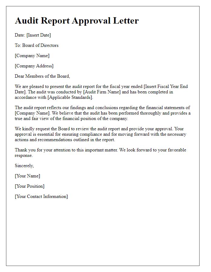 Letter template of audit report approval for board of directors