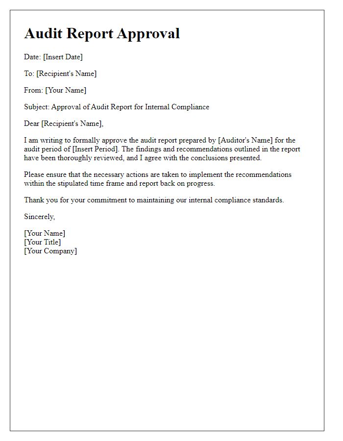 Letter template of audit report approval for internal compliance