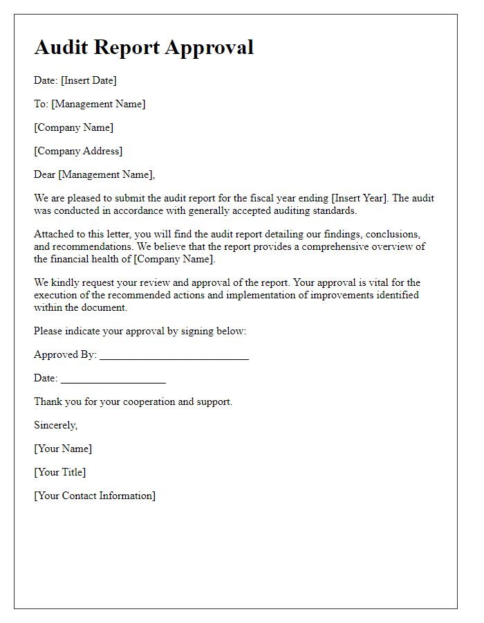 Letter template of audit report approval for management