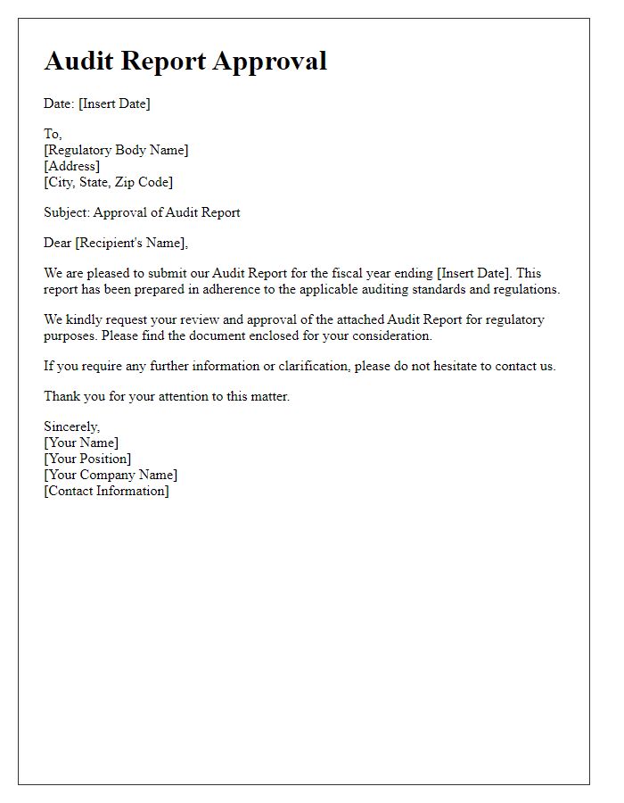 Letter template of audit report approval for regulatory bodies