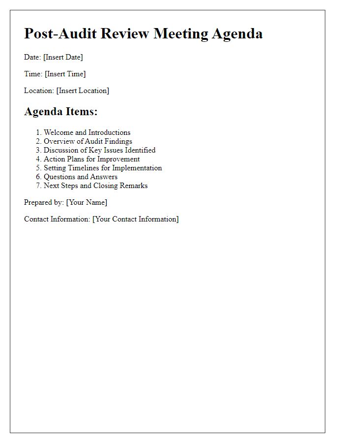 Letter template of agenda for post-audit review meeting