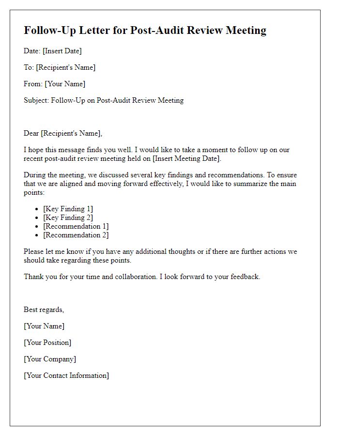 Letter template of follow-up for post-audit review meeting