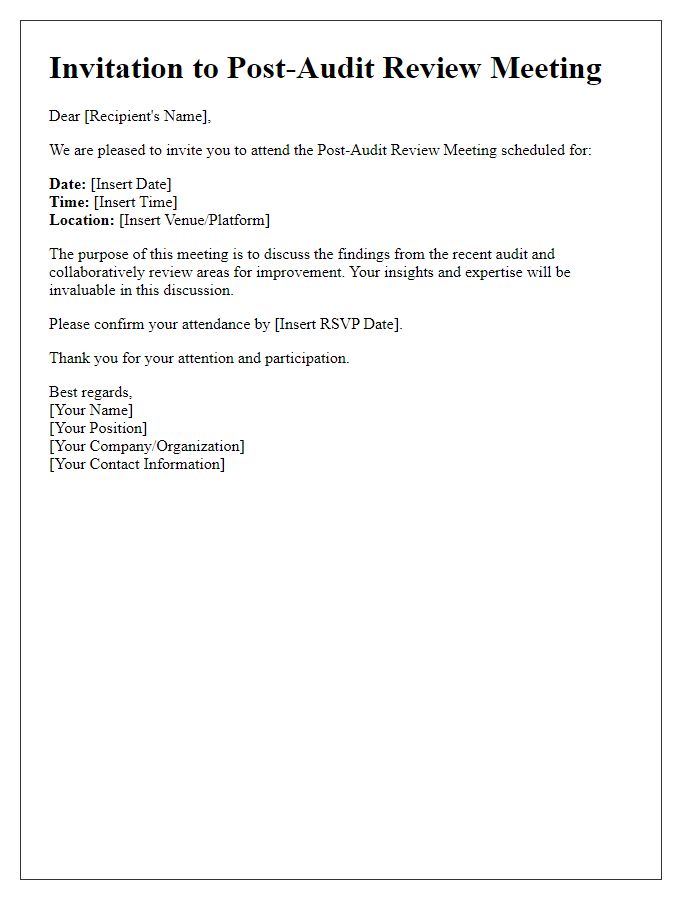 Letter template of invitation to post-audit review meeting