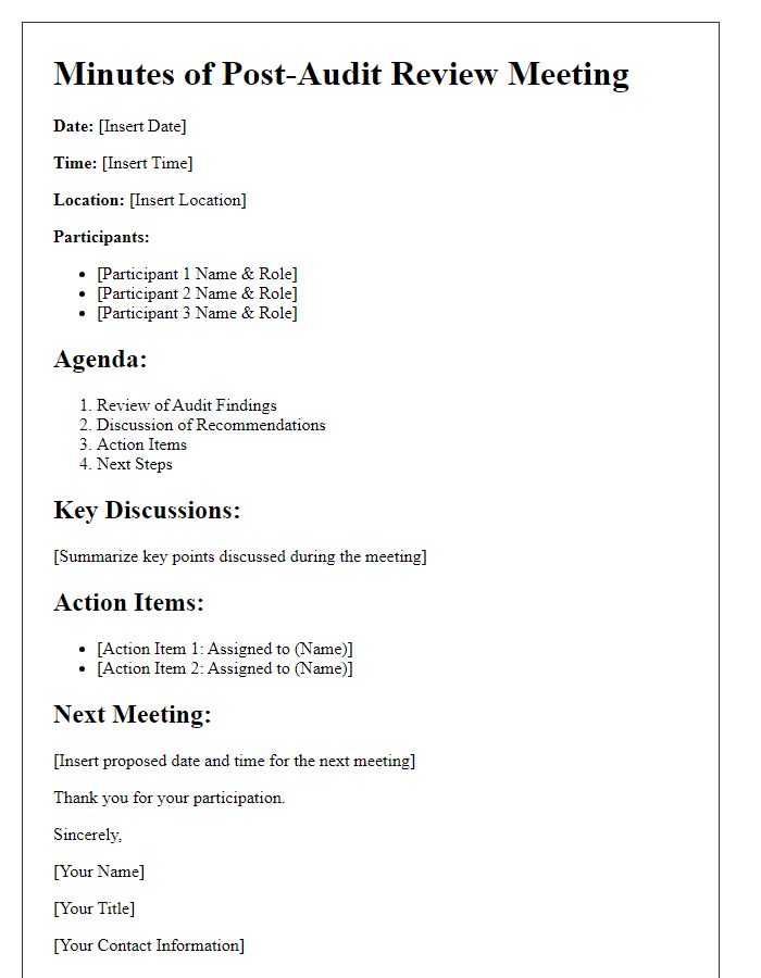 Letter template of minutes from post-audit review meeting