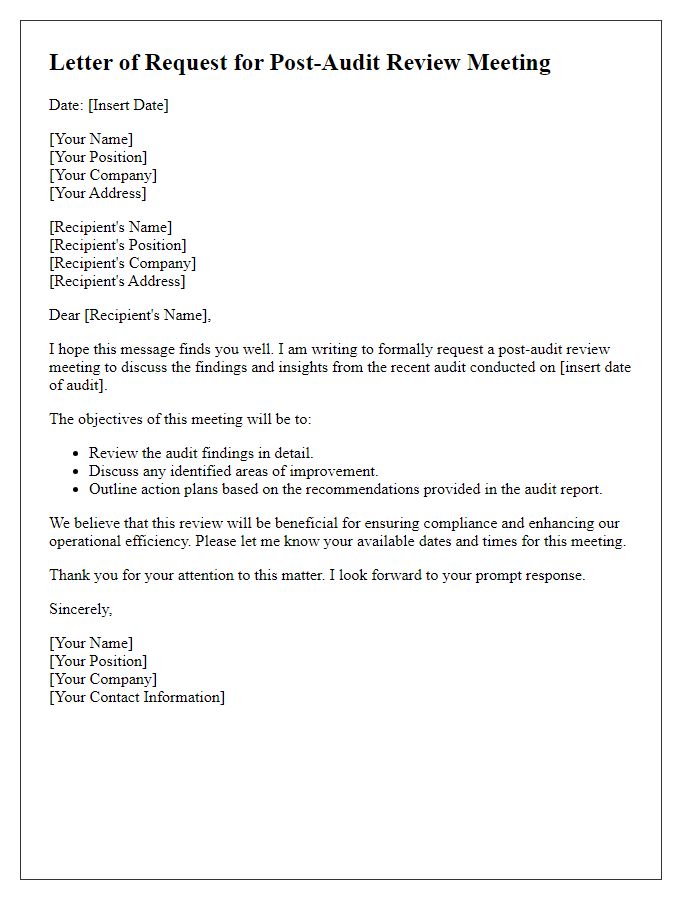 Letter template of request for post-audit review meeting