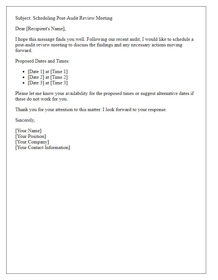 Letter template of scheduling a post-audit review meeting