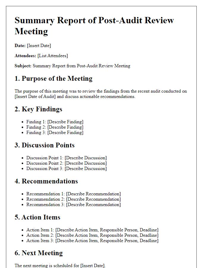 Letter template of summary report from post-audit review meeting