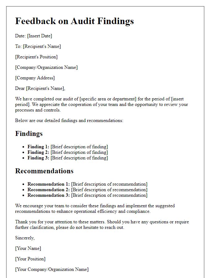 Letter template of feedback on audit findings.