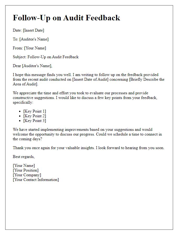 Letter template of follow-up on audit feedback.