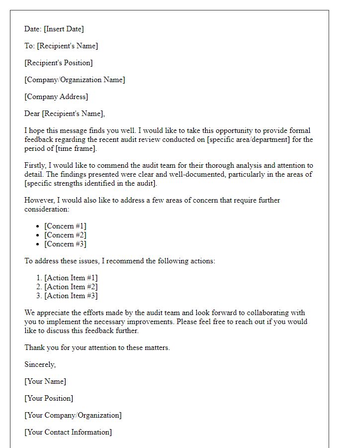 Letter template of formal feedback on audit review.