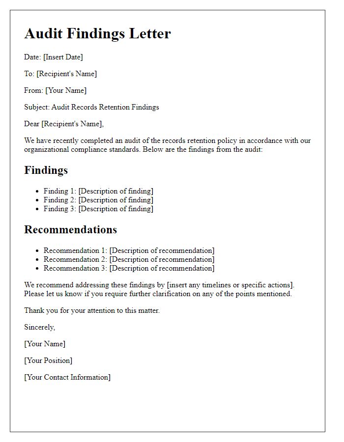 Letter template of audit records retention audit findings