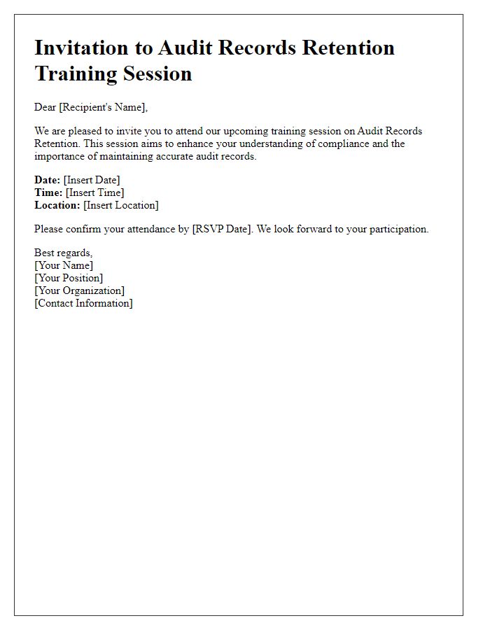 Letter template of audit records retention training session invitation