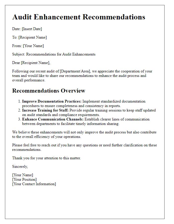 Letter template of audit enhancement recommendations