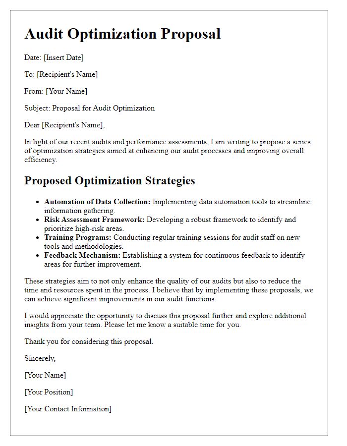 Letter template of audit optimization proposals