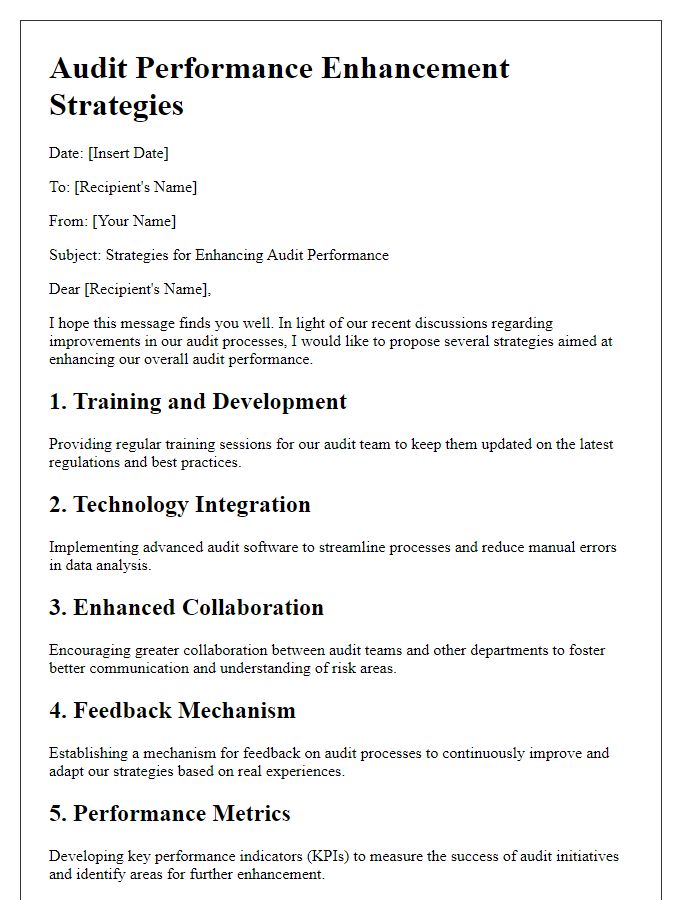 Letter template of audit performance enhancement strategies