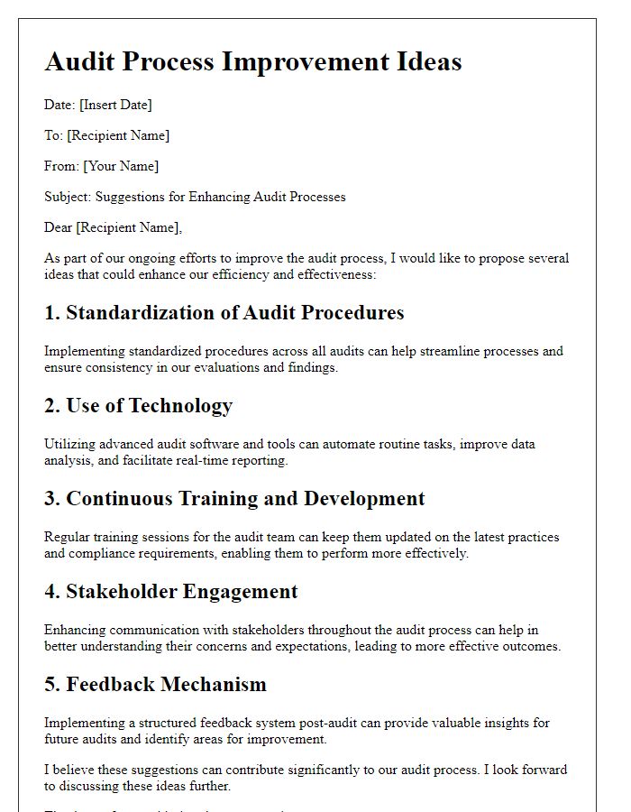 Letter template of audit process improvement ideas