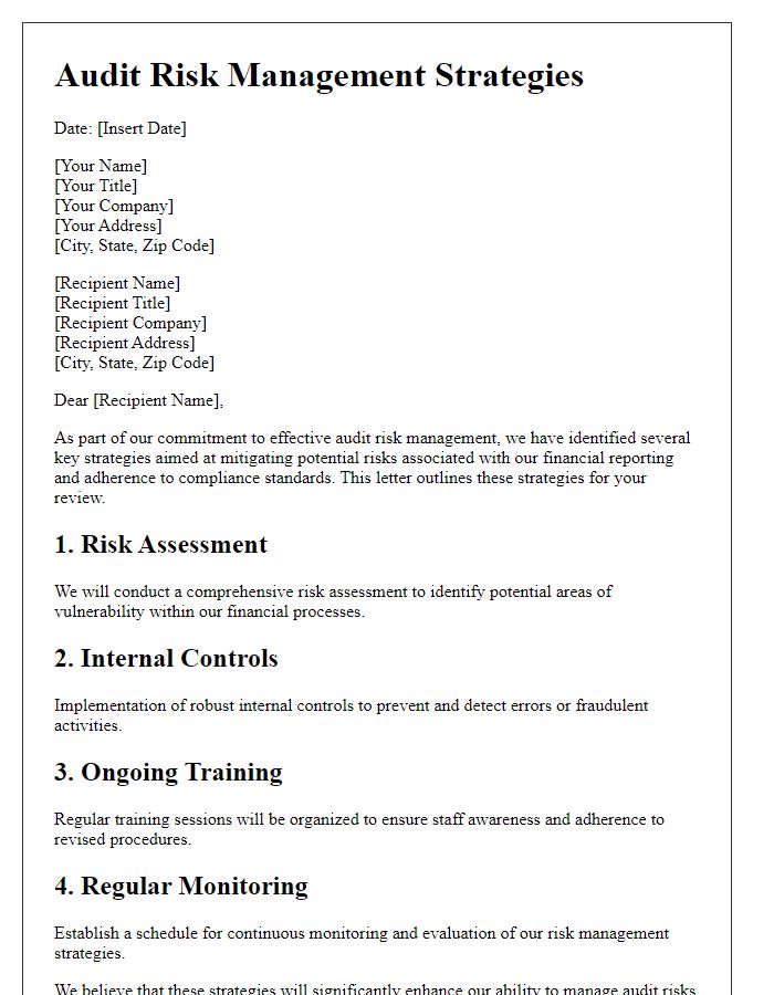 Letter template of audit risk management strategies