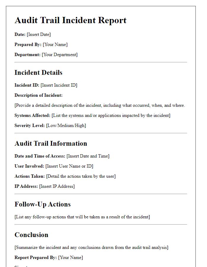 Letter template of audit trail incident report