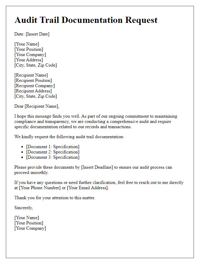 Letter template of comprehensive audit trail documentation request