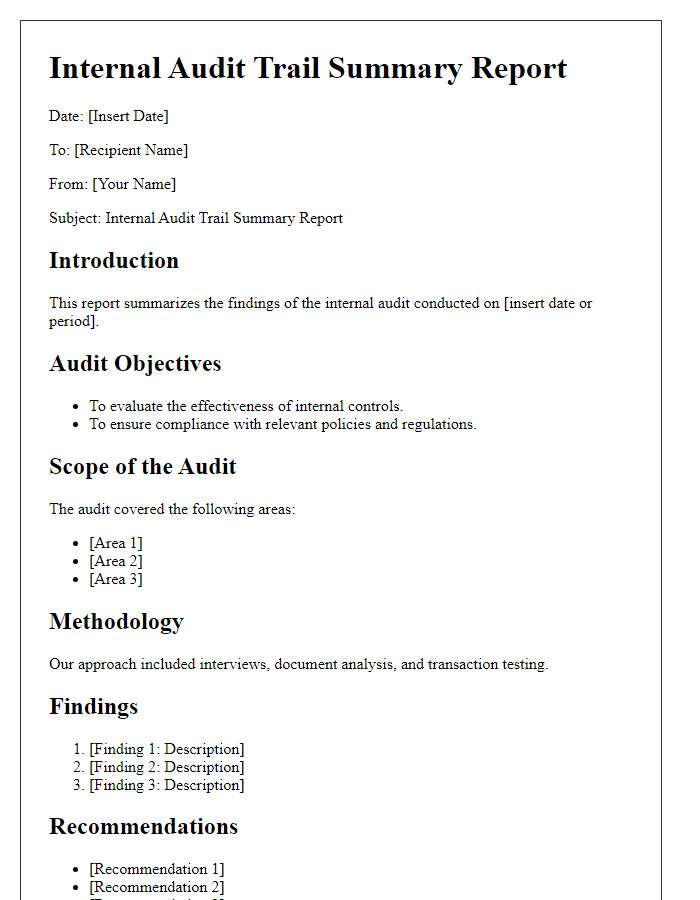 Letter template of internal audit trail summary report