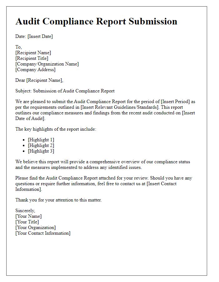 Letter template of audit compliance report submission