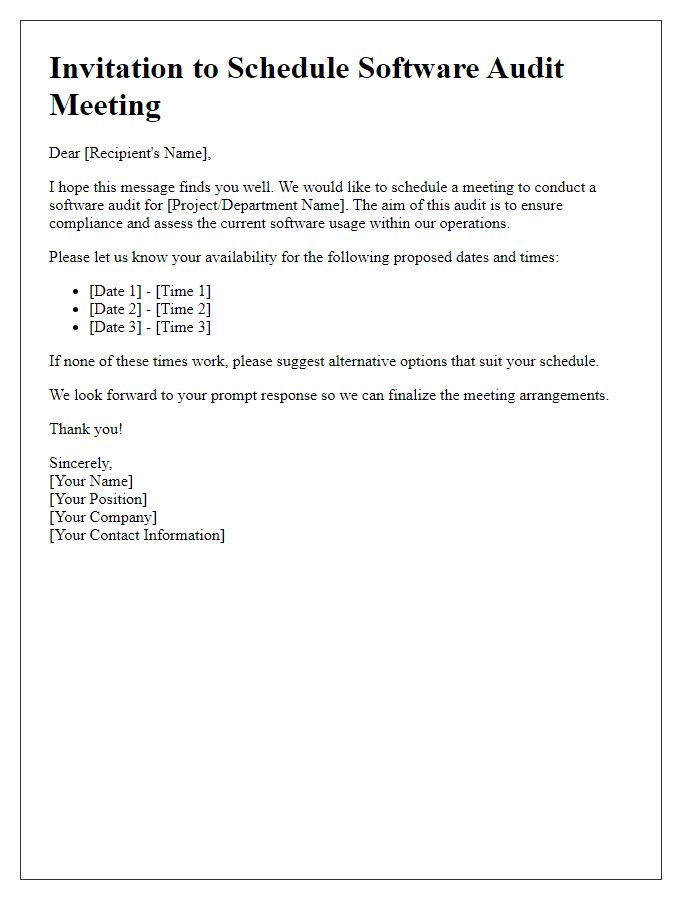 Letter template of scheduling a software audit meeting