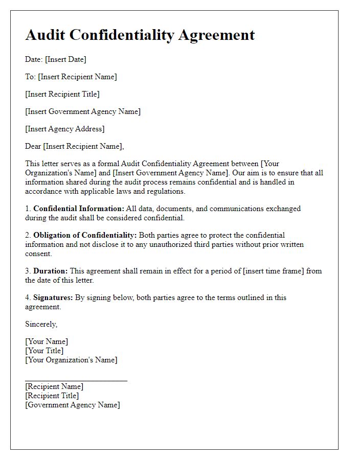 Letter template of audit confidentiality agreement for government agencies.