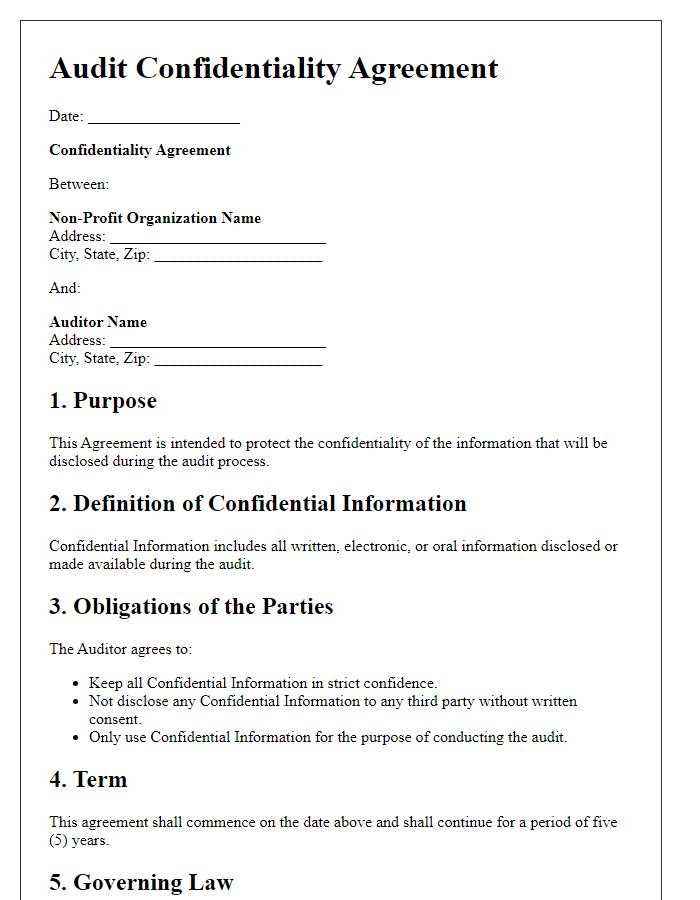 Letter template of audit confidentiality agreement for non-profit organizations.