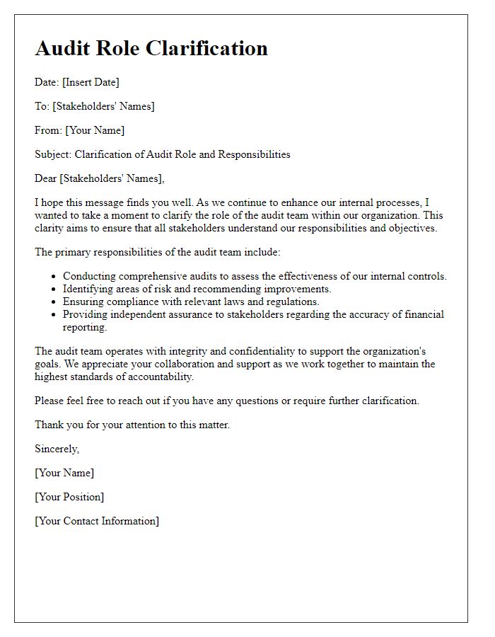 Letter template of audit role clarification for stakeholders