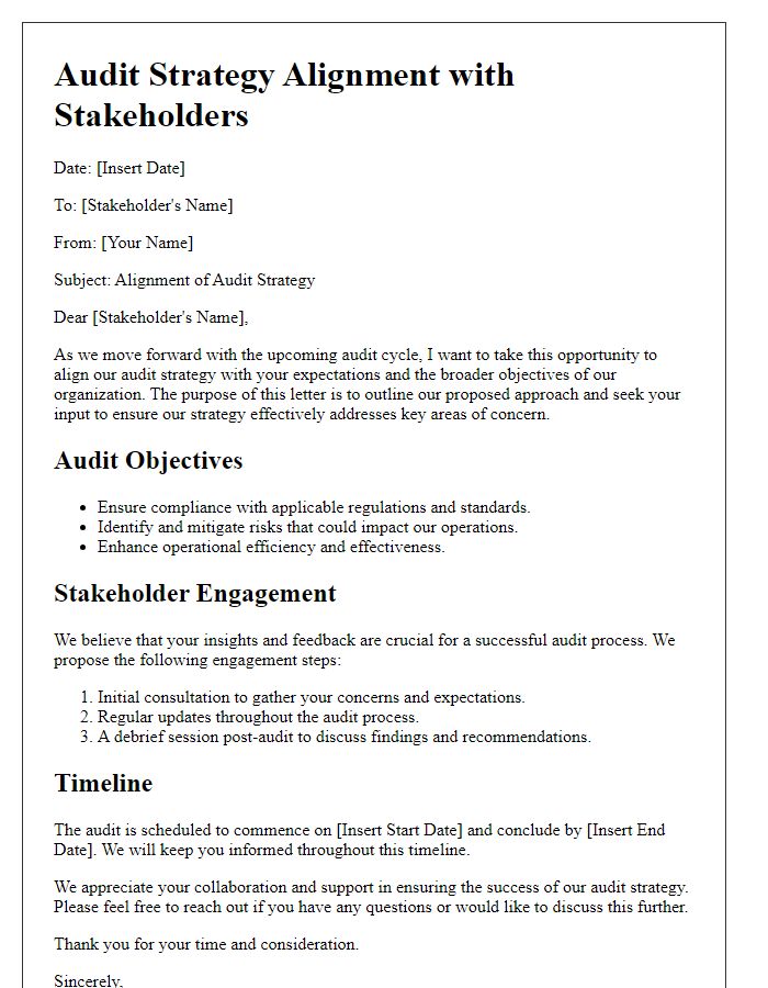 Letter template of audit strategy alignment with stakeholders