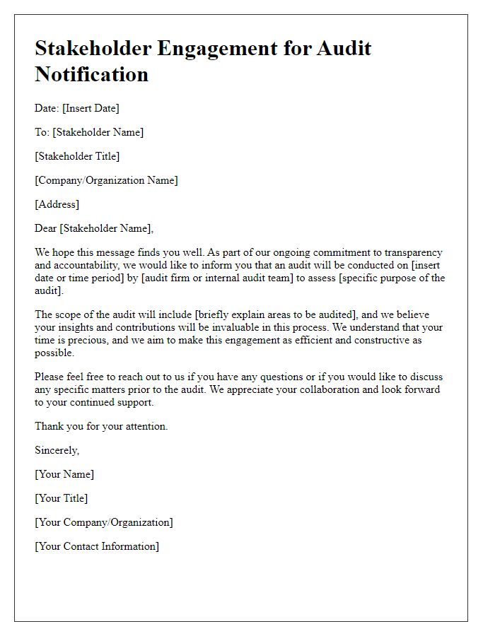 Letter template of stakeholder engagement for audit notification