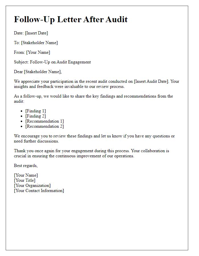 Letter template of stakeholder engagement follow-up after audit