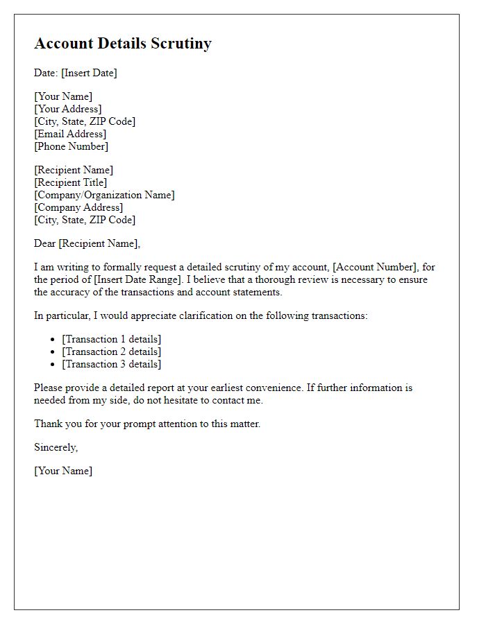 Letter template of Account Details Scrutiny