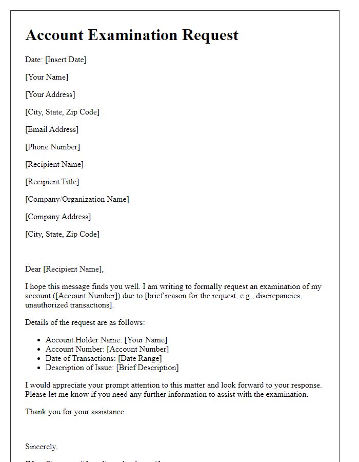 Letter template of Account Examination Request