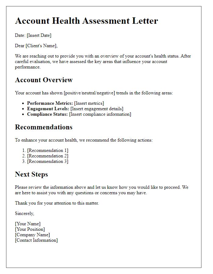 Letter template of Account Health Assessment Letter